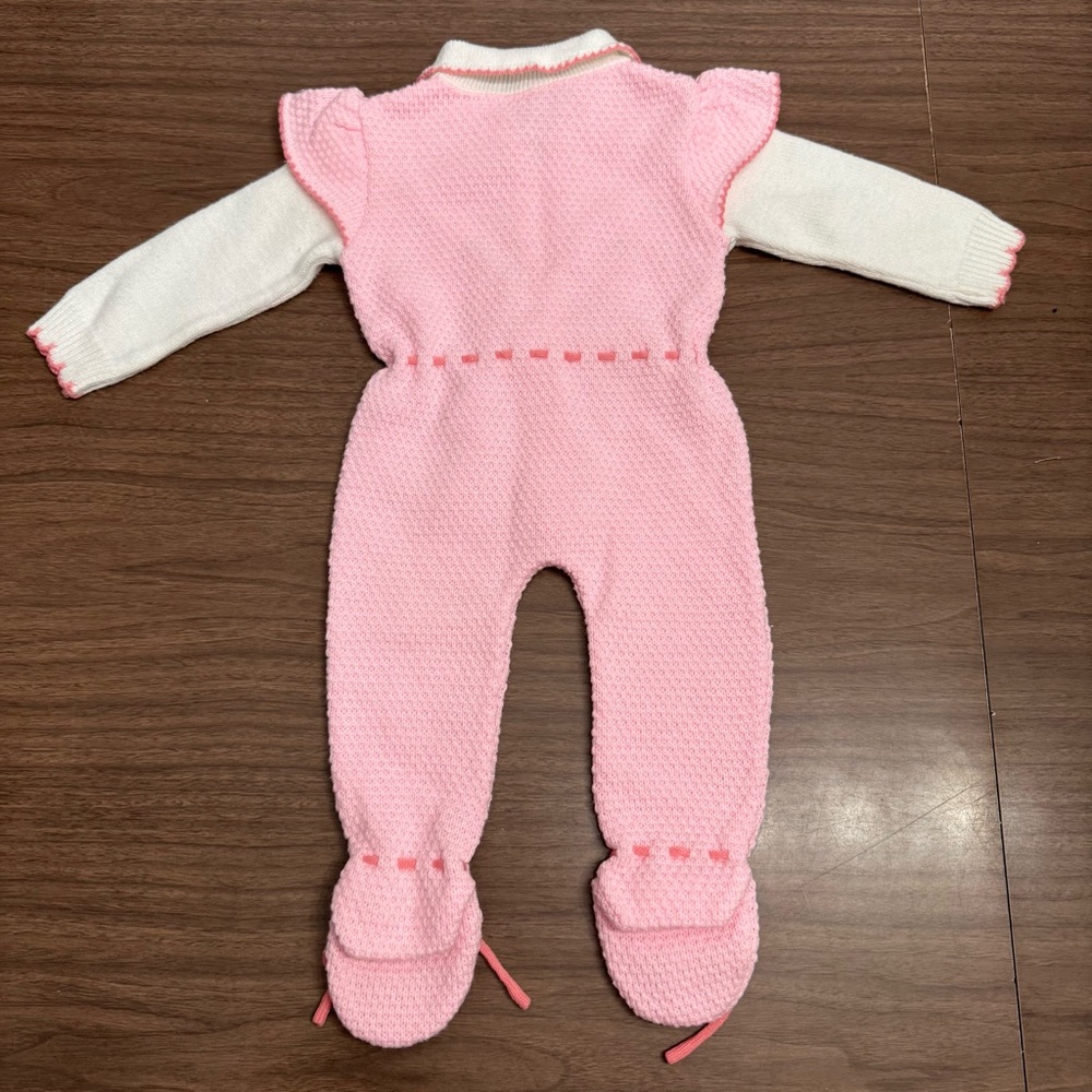 Vintage Pink Knitted‎ Romper 6 Months Zip Up Footed Outfit **See Description**￼ - Picture 2 of 6